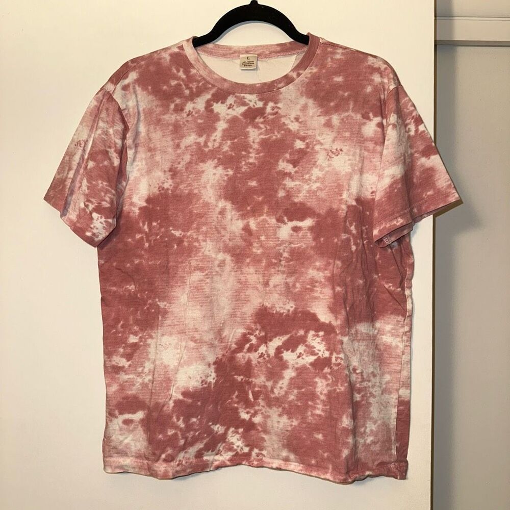 Pink and White Tie Dye Short Sleeve Womens Crew Neck Tee Large No Brand FLAWED